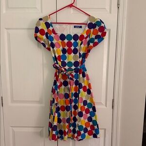 Colorful Polka Dot Dress with Belt
